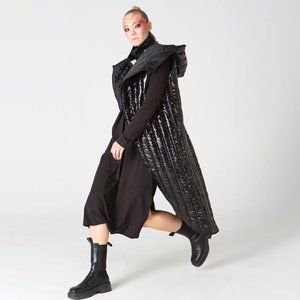 NWOT - NOX - Shiny Black Long Puffer Jacket with Hood - Sleeveless